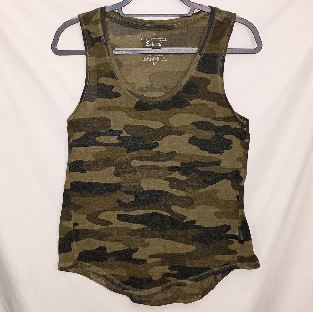 Womens Lucky Brand Venice Burnout Camo Print Tank Top Size Small